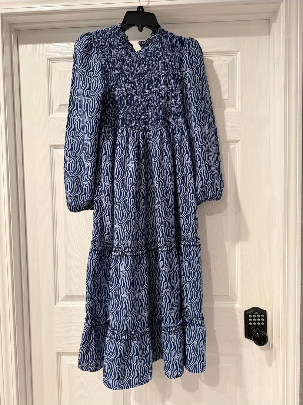 Simply Southern Navy and White Wavy Print Smocked Long Sleeve Dress